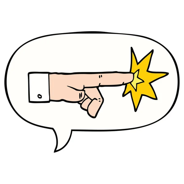 Cartoon wijzende hand en toespraak bubble — Stockvector