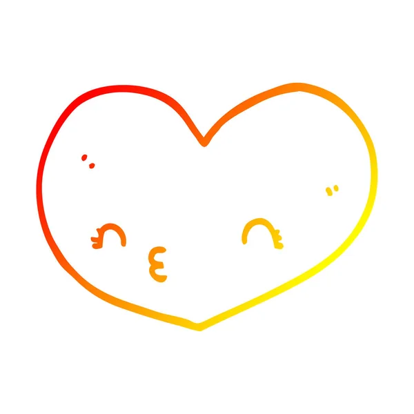 Warme Gradientenlinie Zeichnung Cartoon Herz mit Gesicht — Stockvektor