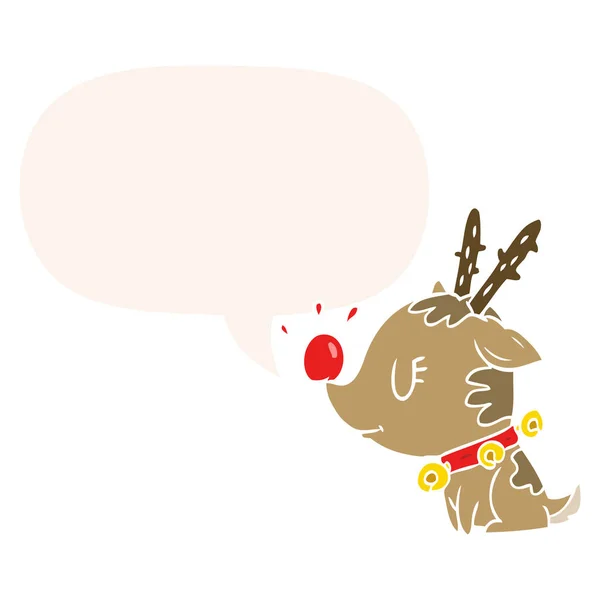 Cartoon christmas reindeer and speech bubble in retro style — Stock Vector