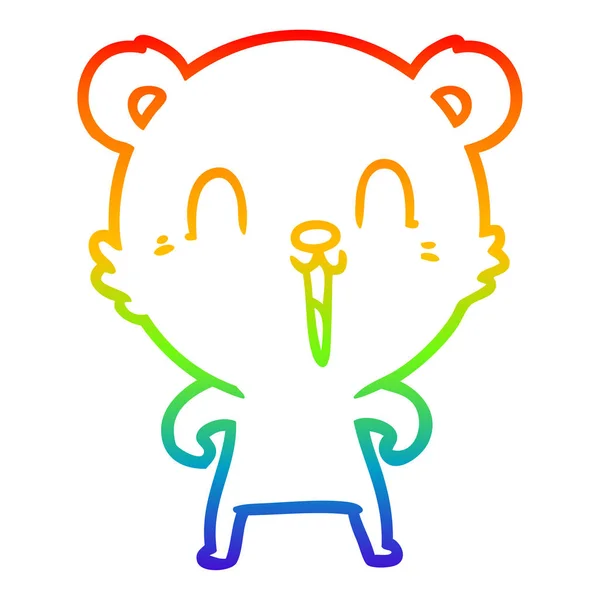 Linea gradiente arcobaleno disegno felice cartone animato orso — Vettoriale Stock