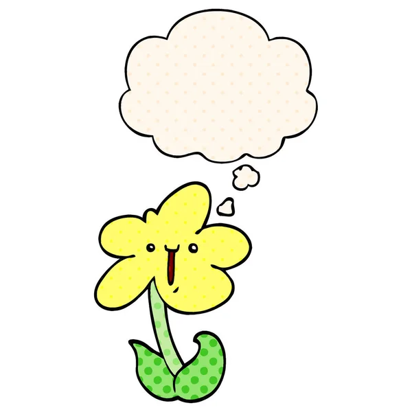 Kreskówka kwiat i myśl bańka w komiksie styl — Wektor stockowy