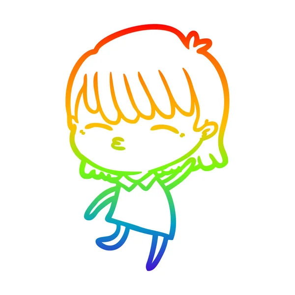 Rainbow gradient ligne dessin dessin femme dessin animé — Image vectorielle