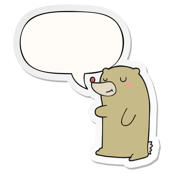 Mignonne bande dessinée ours et bulle de la parole autocollant — Image vectorielle