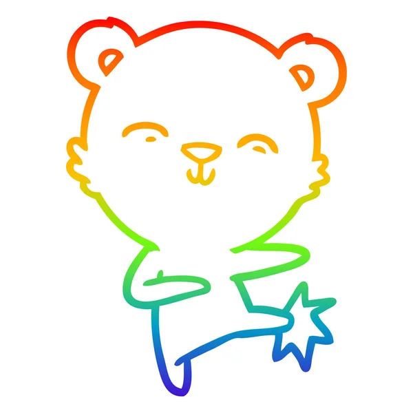 Arco-íris linha gradiente desenho feliz cartoon polar urso chutando — Vetor de Stock