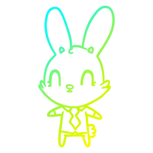 Línea de gradiente frío dibujo lindo conejo de dibujos animados en camisa y corbata — Vector de stock