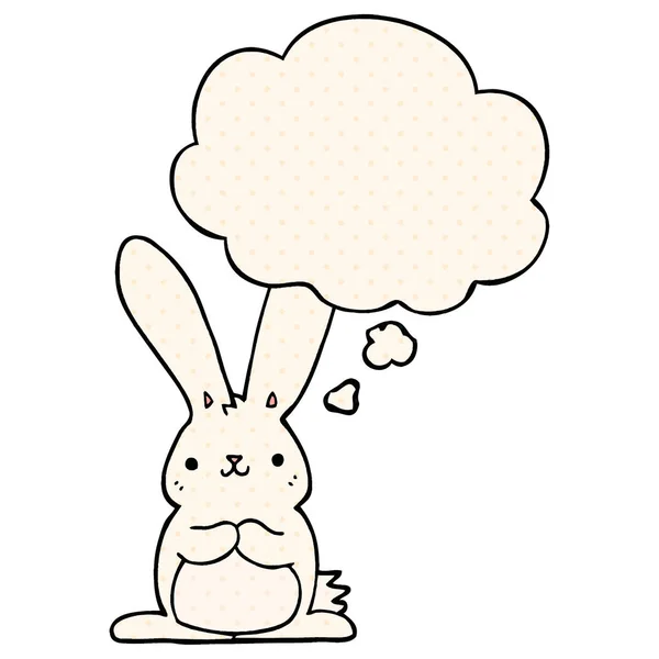 Lapin dessin animé et bulle de pensée dans le style de bande dessinée — Image vectorielle