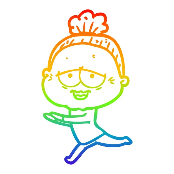 Rainbow gradient ligne dessin dessin animé heureuse vieille dame — Image vectorielle