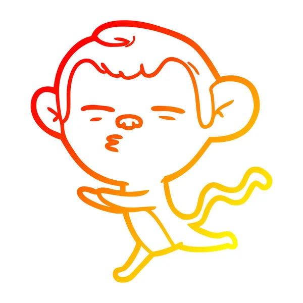 Warm gradient line drawing cartoon suspicious monkey — Stock Vector