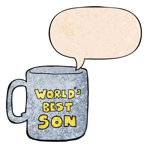 レトロな質感スタイルで世界最高の息子マグカップとスピーチバブル — ストックベクタ