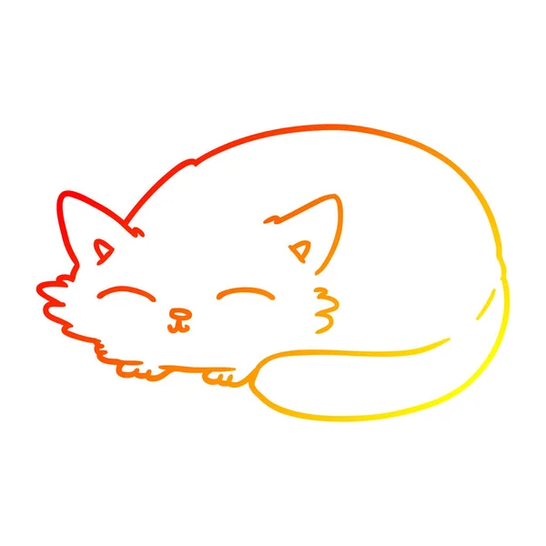 Warme kleurovergang lijntekening cartoon kat slapen — Stockvector
