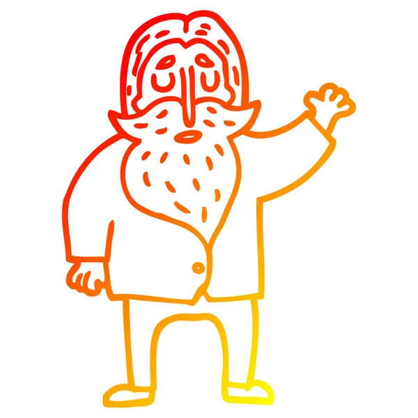 Warme Gradientenlinie Zeichnung Karikatur bärtiger Mann — Stockvektor