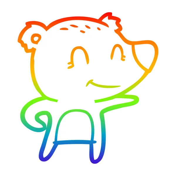 Arco iris gradiente línea dibujo amistoso oso oso dibujos animados — Vector de stock