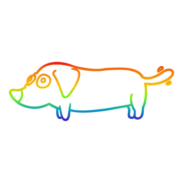 Rainbow gradient line drawing little dog — Stock Vector