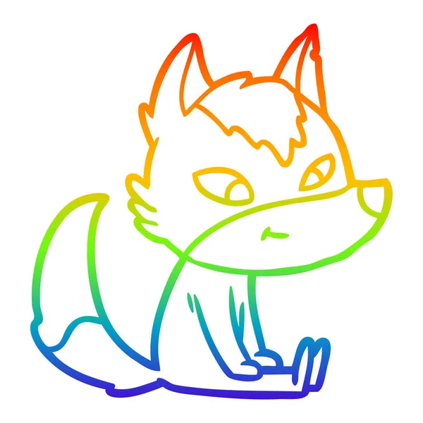 Linea gradiente arcobaleno disegno amichevole cartoni animati lupo — Vettoriale Stock