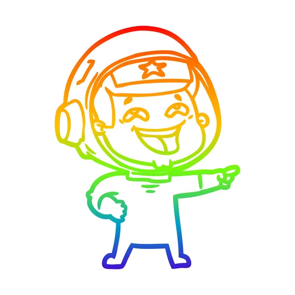 Regenbogen-Gradienten-Linie Zeichnung Karikatur lachender Astronaut — Stockvektor