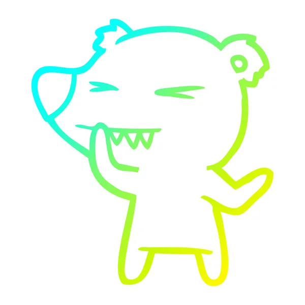 Linha gradiente frio desenho irritado urso polar desenho animado pensando — Vetor de Stock
