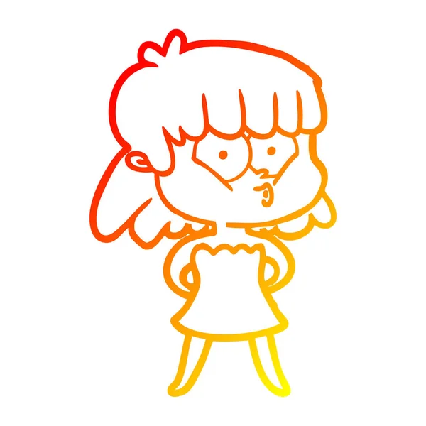 Linha gradiente quente desenho desenho cartoon assobiando menina —  Vetores de Stock