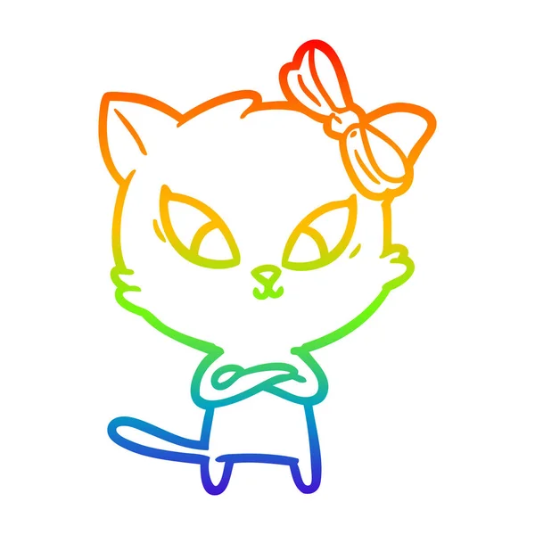 Rainbow gradient ligne dessin chat dessin animé — Image vectorielle