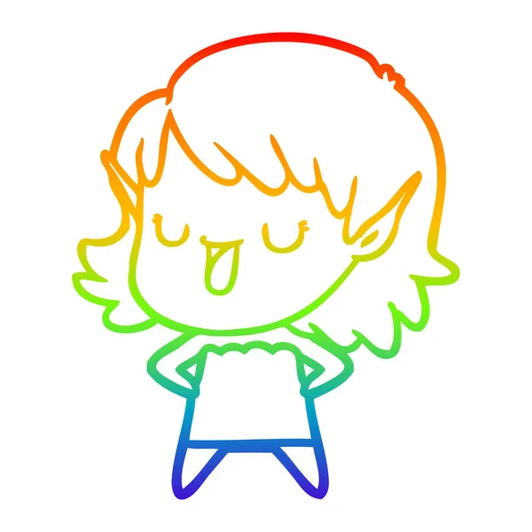 Rainbow gradient ligne dessin dessin animé elfe fille — Image vectorielle