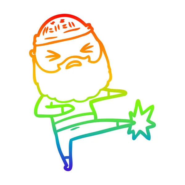 Regenboog gradiënt lijntekening cartoon man met baard — Stockvector