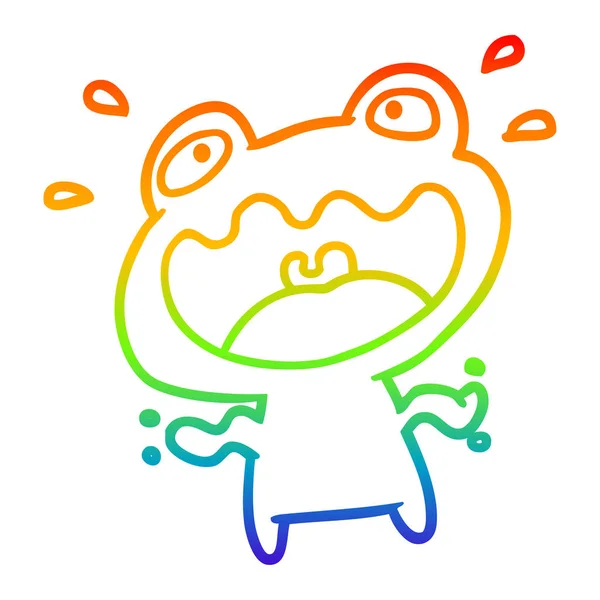 Rainbow gradient line drawing cute frog frightened — Stock Vector