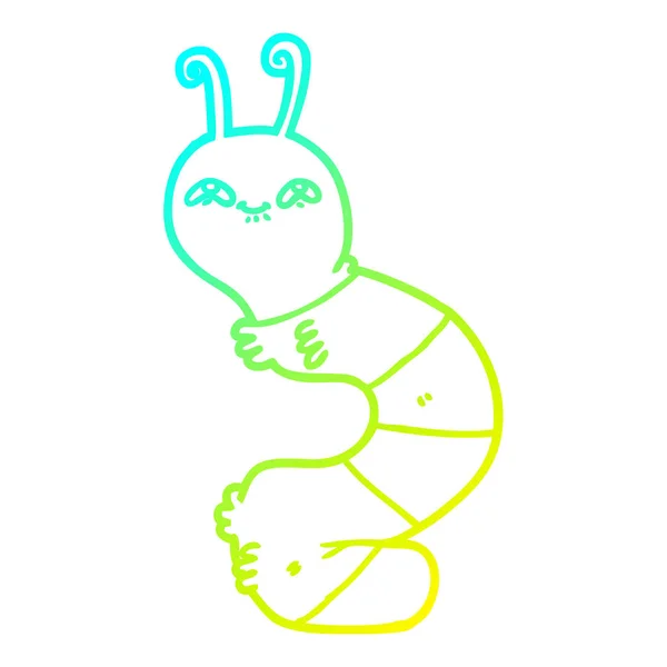 Cold gradient line drawing cartoon happy caterpillar — Stock Vector