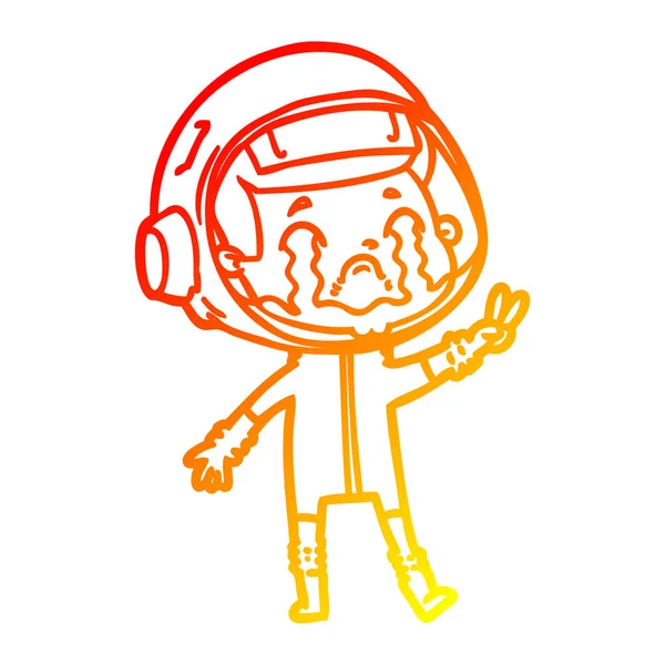 暖かいグラデーションライン描画漫画泣く宇宙飛行士 — ストックベクタ