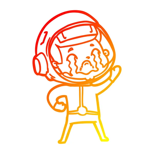 Warme kleurovergang lijntekening cartoon huilen astronaut — Stockvector