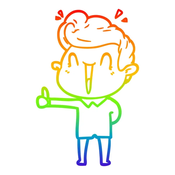 Linea gradiente arcobaleno disegno cartone animato uomo eccitato — Vettoriale Stock