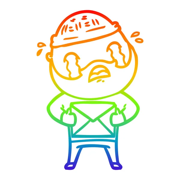 Rainbow Gradient Line Zeichnung Karikatur bärtiger Mann weint — Stockvektor