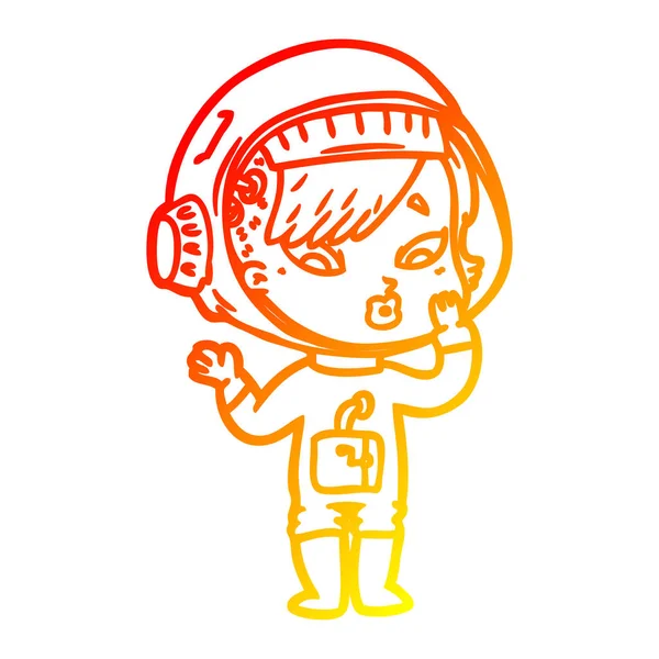 Linha gradiente quente desenho cartoon astronauta mulher —  Vetores de Stock