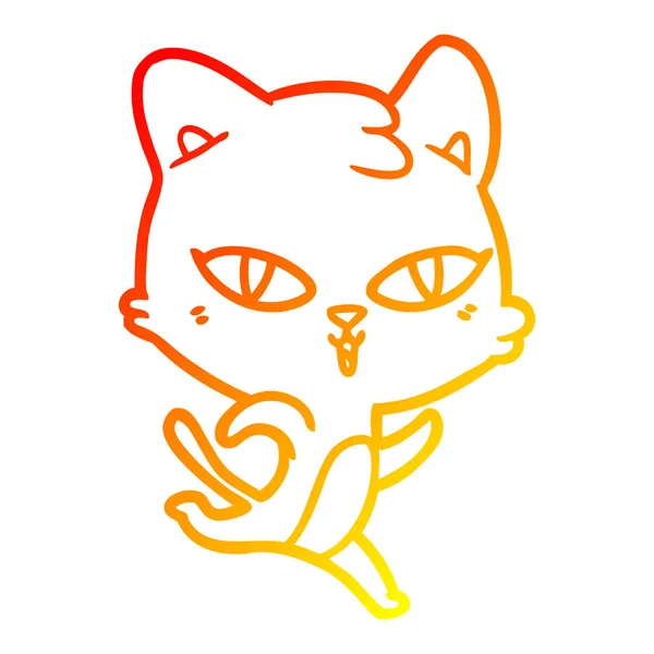 Línea de gradiente caliente dibujo dibujos animados gato — Vector de stock