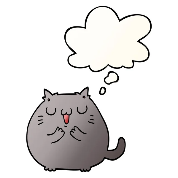 Feliz gato de dibujos animados y burbuja de pensamiento en estilo gradiente suave — Vector de stock