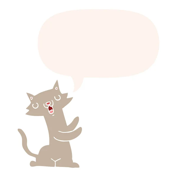 Cartoon cat and speech bubble in retro style — Stock Vector