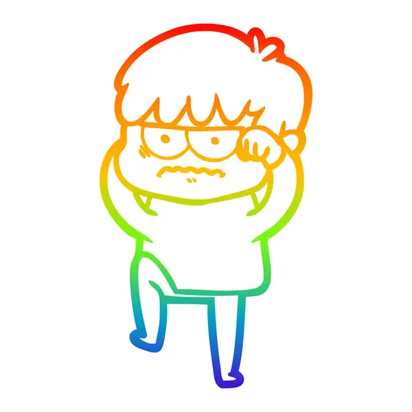 虹のグラデーションライン描画迷惑漫画の少年 — ストックベクタ