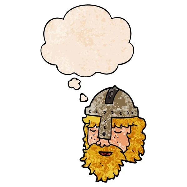 Cartoon Viking gezicht en gedachte bubble in grunge textuur patroon — Stockvector