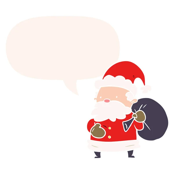 Cartoon santa claus and speech bubble in retro style — Stock Vector