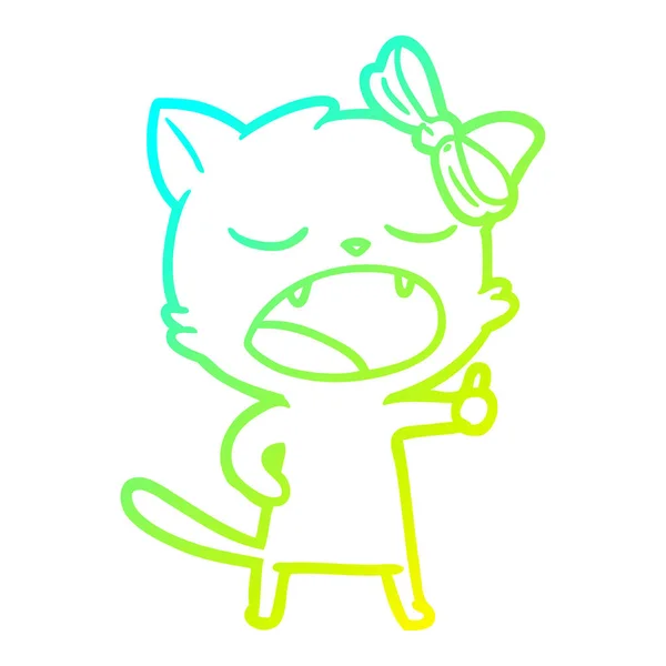 Linha gradiente frio desenho desenho desenho animado bocejo gato —  Vetores de Stock