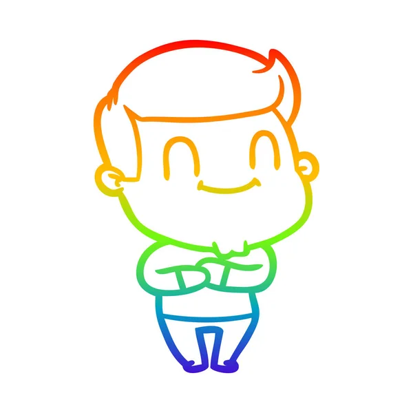 Arco iris gradiente línea dibujo dibujos animados feliz hombre — Vector de stock