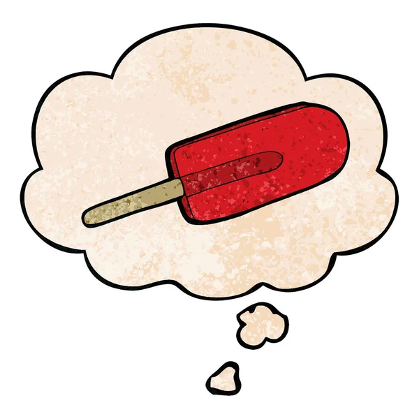 Cartoon Ice lolly en dacht bubble in grunge textuur patroon s — Stockvector