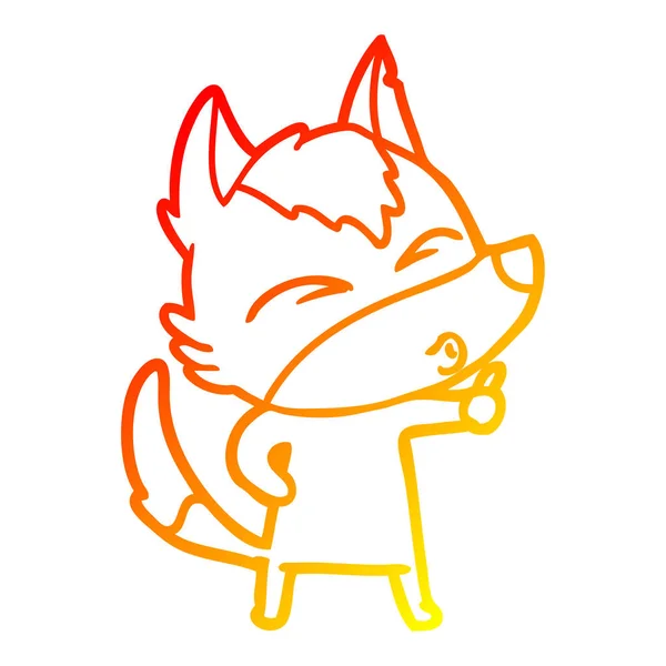 Warme kleurovergang lijntekening cartoon Wolf pouting — Stockvector