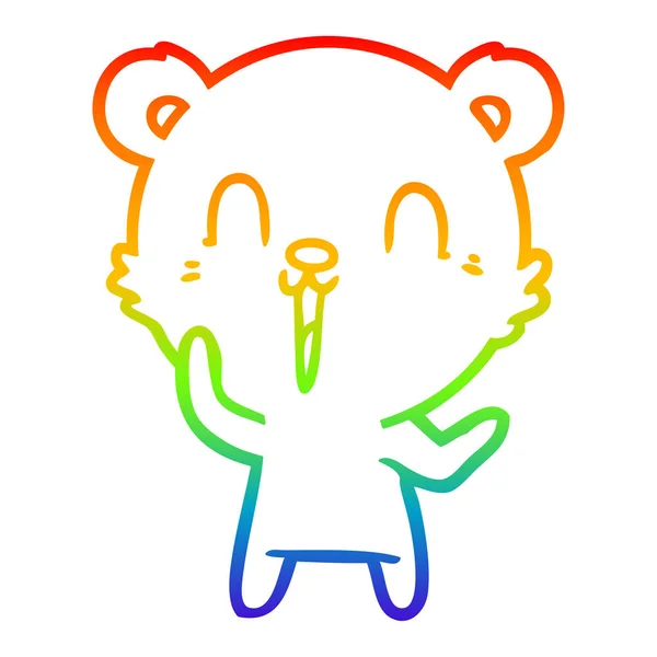 Rainbow gradient linje ritning lycklig tecknad Bear — Stock vektor