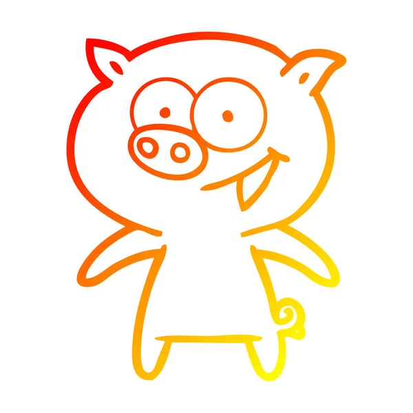 Línea de gradiente caliente dibujo alegre cerdo dibujos animados — Archivo Imágenes Vectoriales
