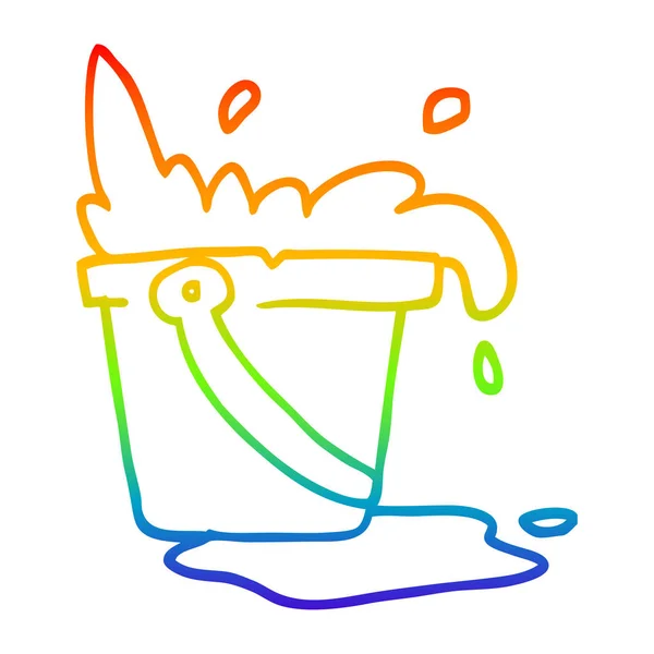 Línea de gradiente arco iris dibujo dibujos animados agua y cubo — Vector de stock