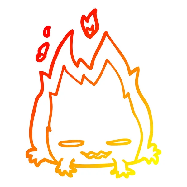 Línea de gradiente caliente dibujo dibujos animados fuego demonio — Archivo Imágenes Vectoriales