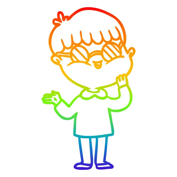 Regenboog gradiënt lijntekening cartoon jongen dragen bril — Stockvector