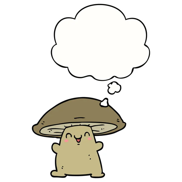 Cartoon Mushroom karakter en gedachte Bubble — Stockvector