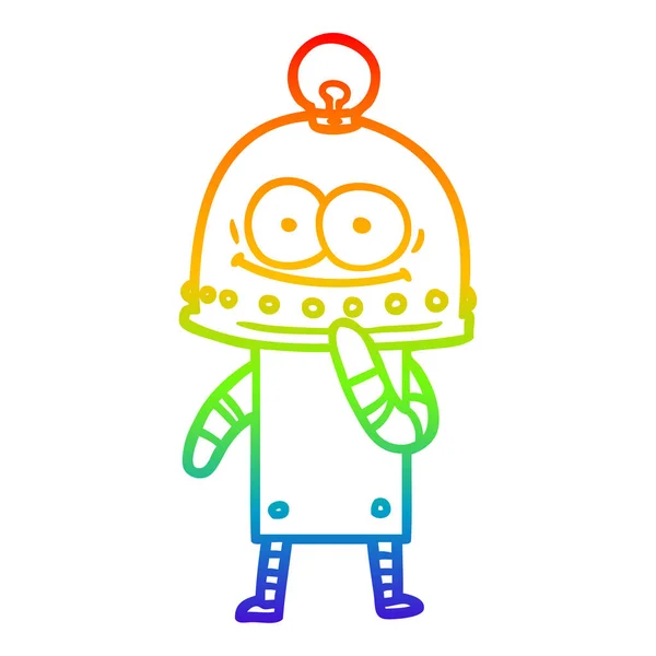 Linha gradiente arco-íris desenho feliz robô caixa com lâmpada — Vetor de Stock