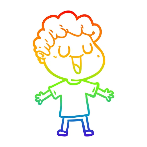 Rainbow gradient ligne dessin rire dessin animé homme — Image vectorielle