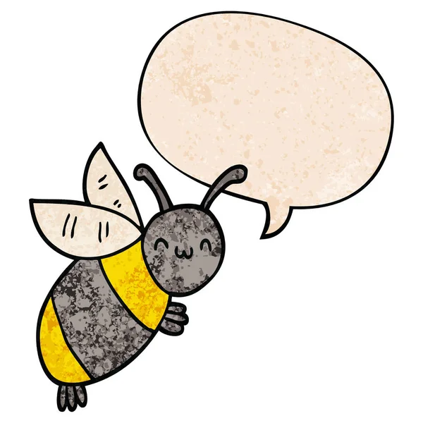 Cute cartoon bee and speech bubble in retro texture style — Stock Vector